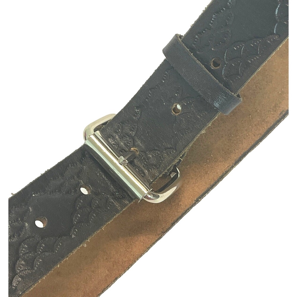 RJ Leather Mens Sz 38 Genuine Leather Belt Black Snaps-Allow New Buckle Embossed